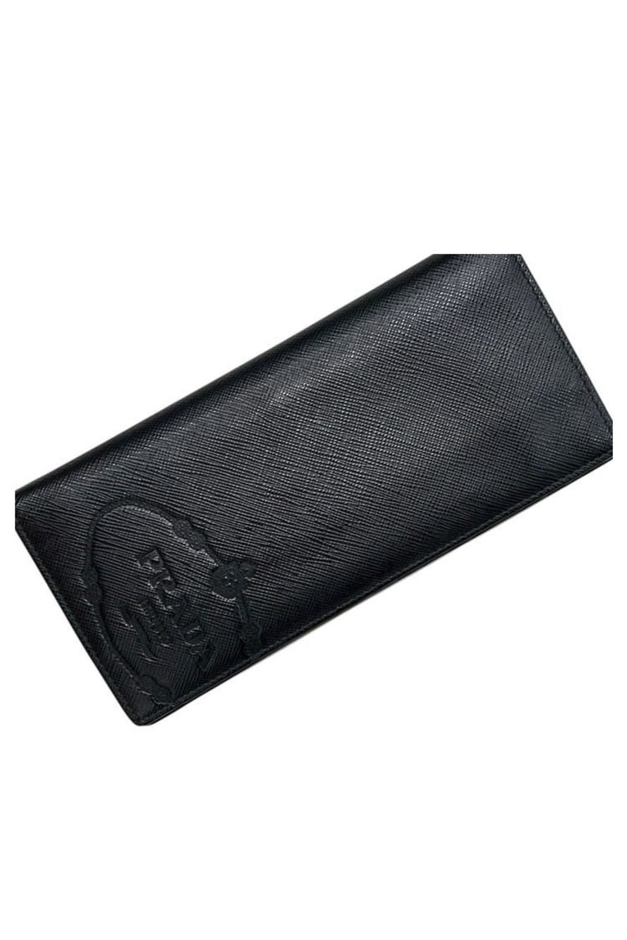 Prada Bifold Wallet Leather Saffiano Nero Black Embossed Logo